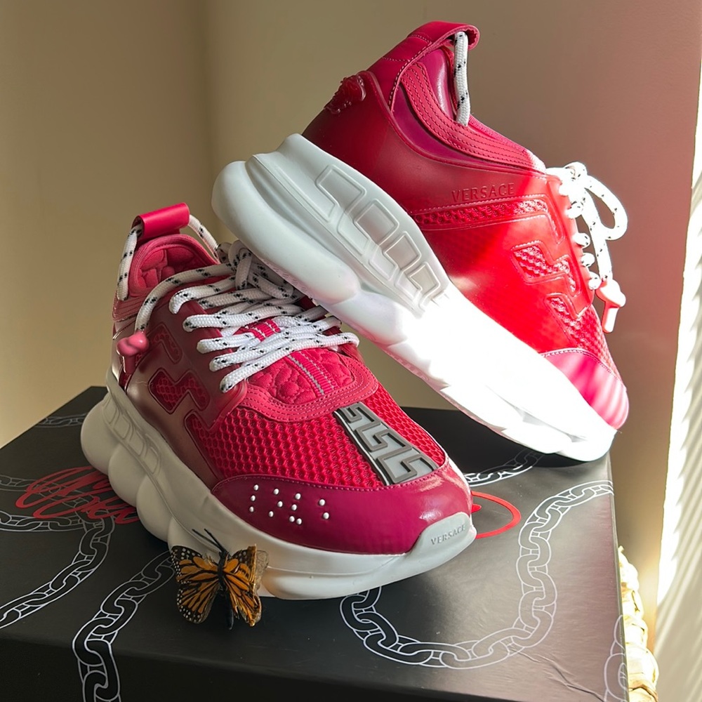 New Versace T.45 Mix Tessuti+Tessuto Vinile Sneaker in Fierce Fuxia size 38